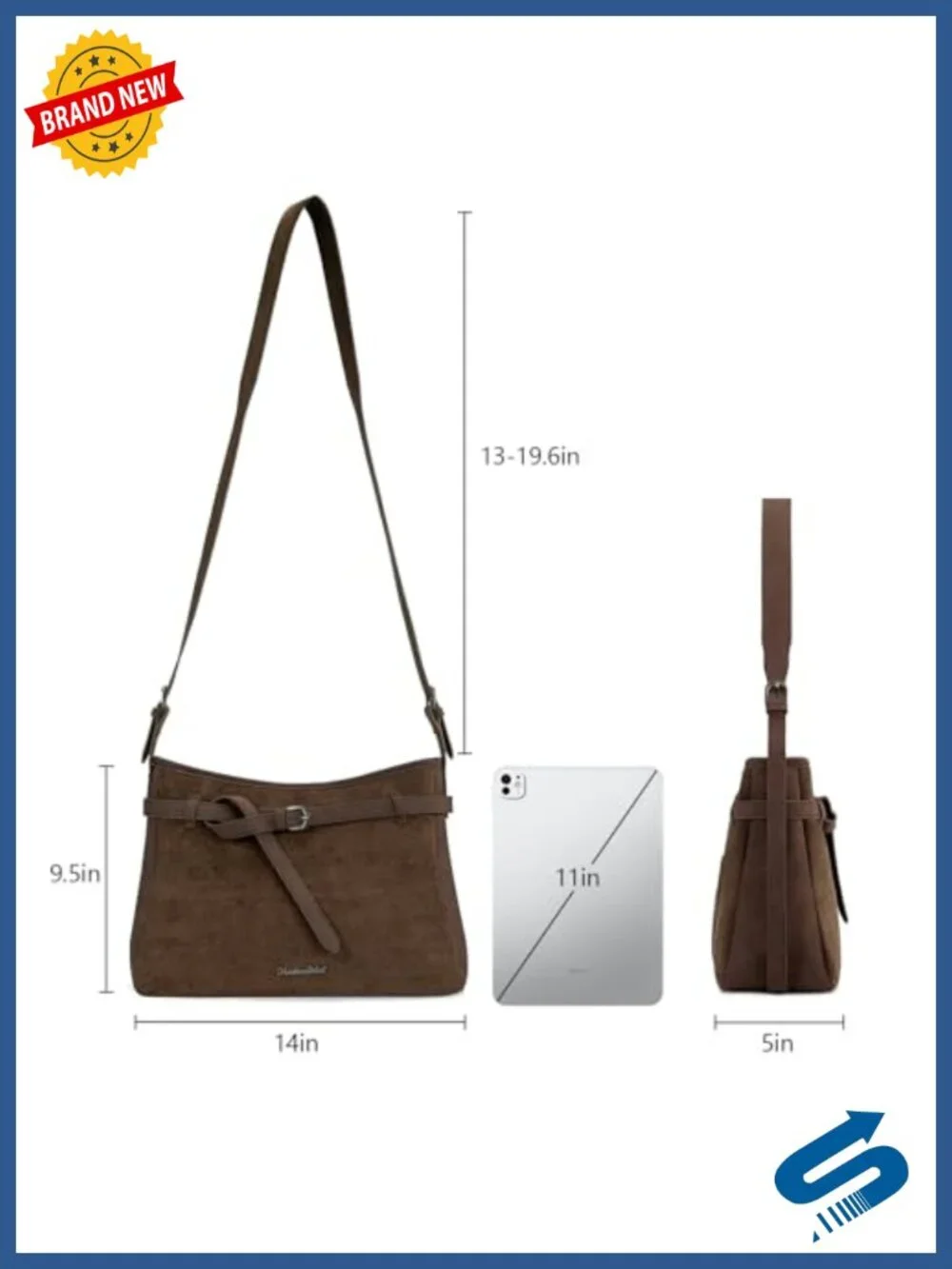 Soft Faux Suede Slouchy Hobo Shoulder Bag with Adjustable Strap